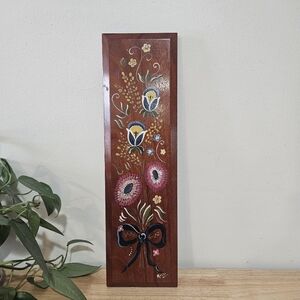 Vintage Folkart Tole Handpainted Wood Wall Hanging